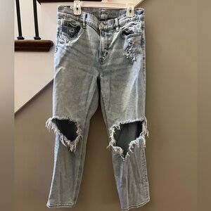 American Eagle Outfitters Ripped Light Blue Ankle Jeans